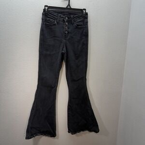 Flying Monkey Jeans Sz 24 Black Denim High Rise Flare Bell Stretch Boho Button